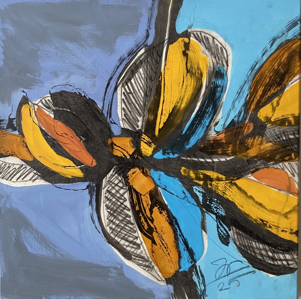 Oeuvre de Irena Tatiboit - série Terra Botanica. 55 x 50 cm acrylique et pastel sur papier maroufle sur toile #9