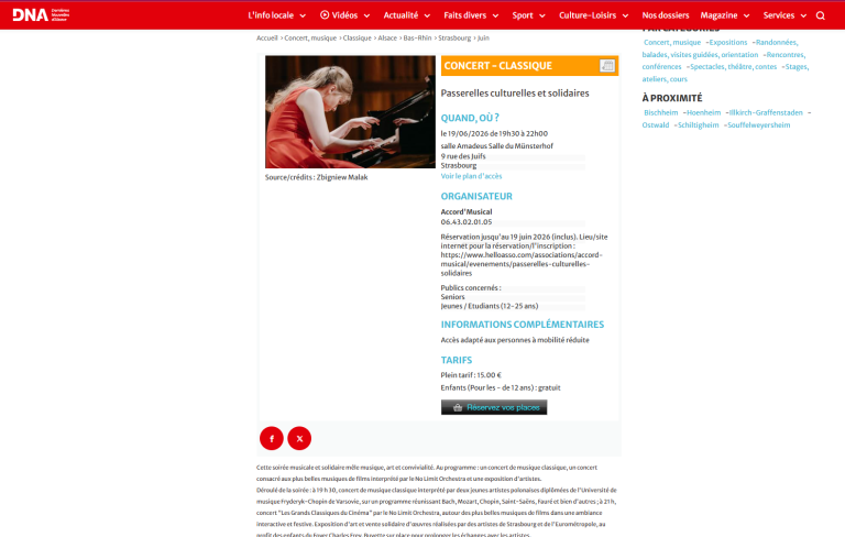 Annonce dans les DNA On va sortir - Musique Art et Poésie Pologne Amoureuse 19 juin 2026 18h00